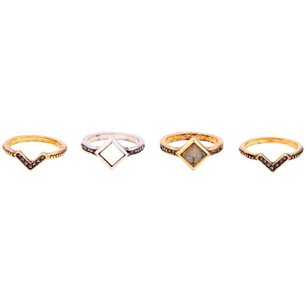 Boho Layered Triangular Set of 4 Rings - Picture 4 of 6